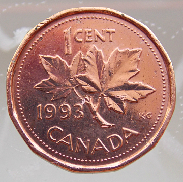 Канада 1 цент  1993 год .